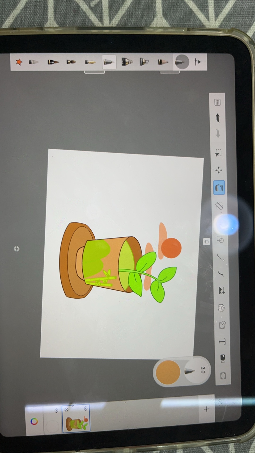 孩子在平板上画的彩色杯中幼苗原稿